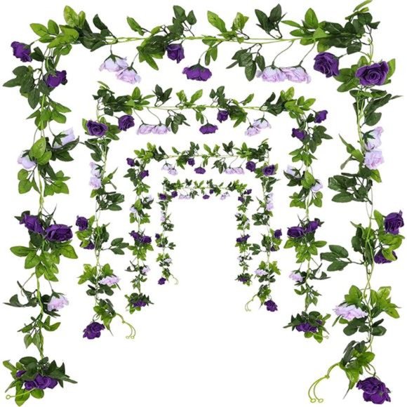 2PCS Fake Rose Garland, 7.9FT Artificial Vines Flowers Hanging Silk Rose, Purple - Picture 2 of 6